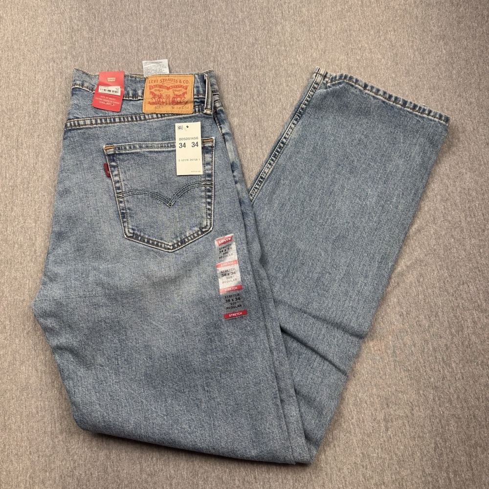 Levi's 505 REGULAR FIT JEANS Light Wash Stretch Straight Leg Sz 34x34 New